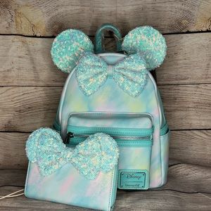 Loungefly Disney Minnie Mouse Sequin Bow Mini Backpack & Wallet- BoxLunch Exc